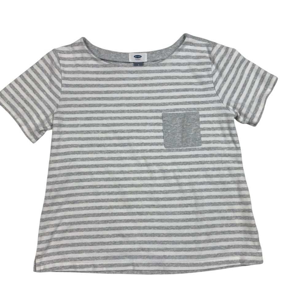 Old Navy Women's Gray and White Striped Tee